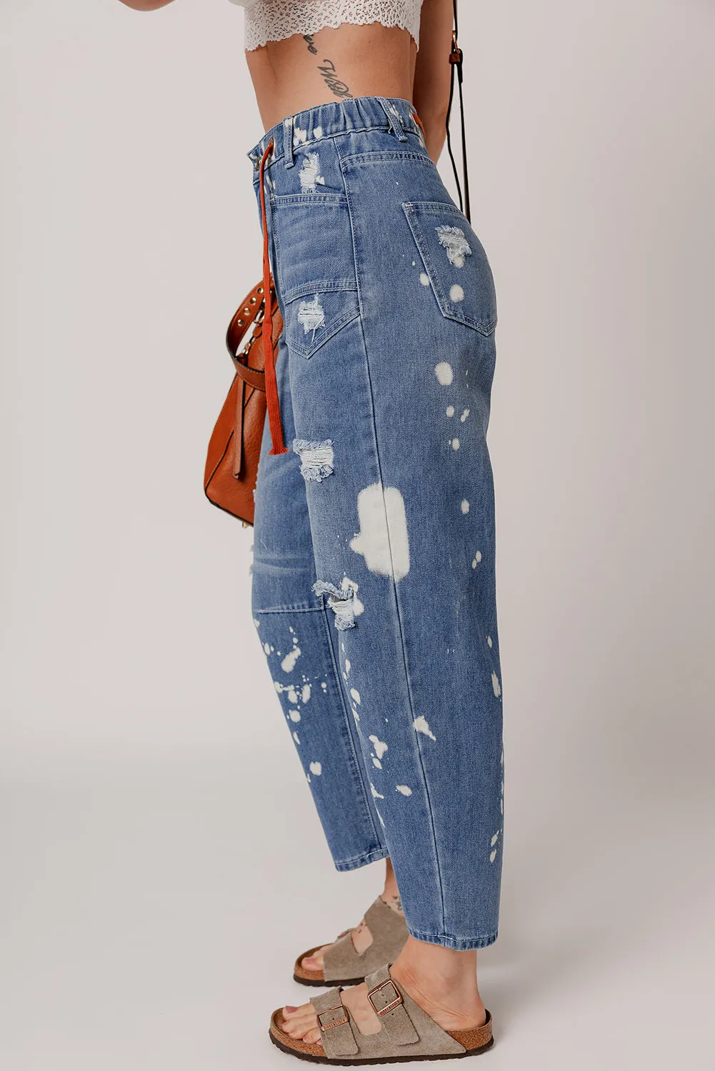 Ashleigh Blue Ripped Splattering Paint Rope Waist Cropped Straight Jeans sold by Beagle Boutique product image thumbnail 3