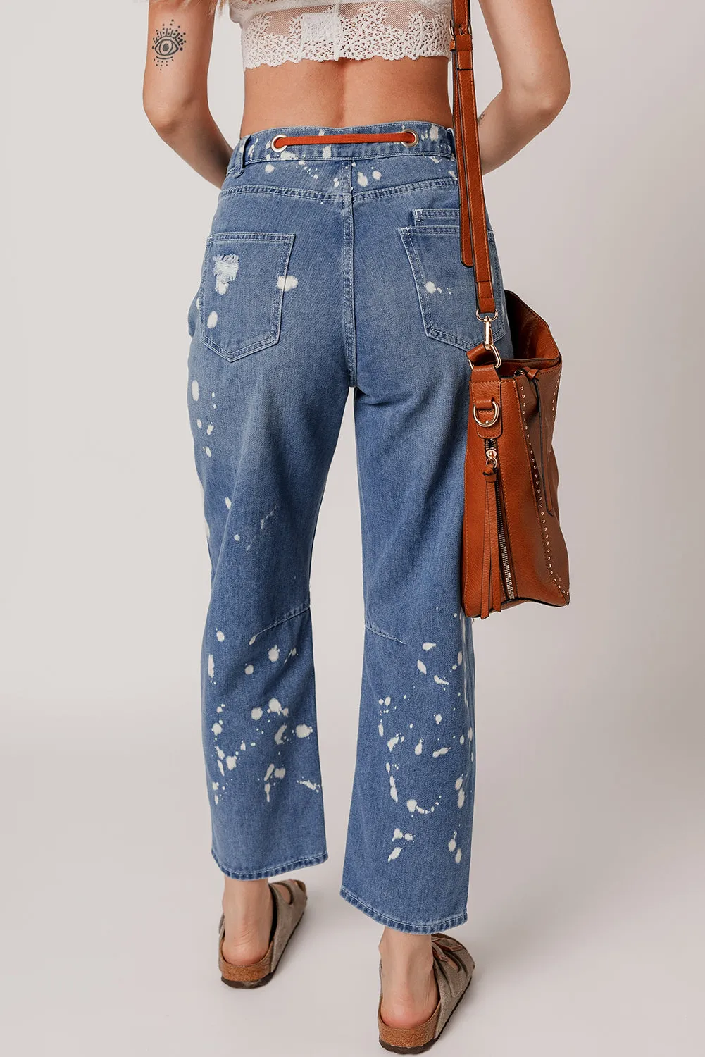 Ashleigh Blue Ripped Splattering Paint Rope Waist Cropped Straight Jeans sold by Beagle Boutique product image thumbnail 2