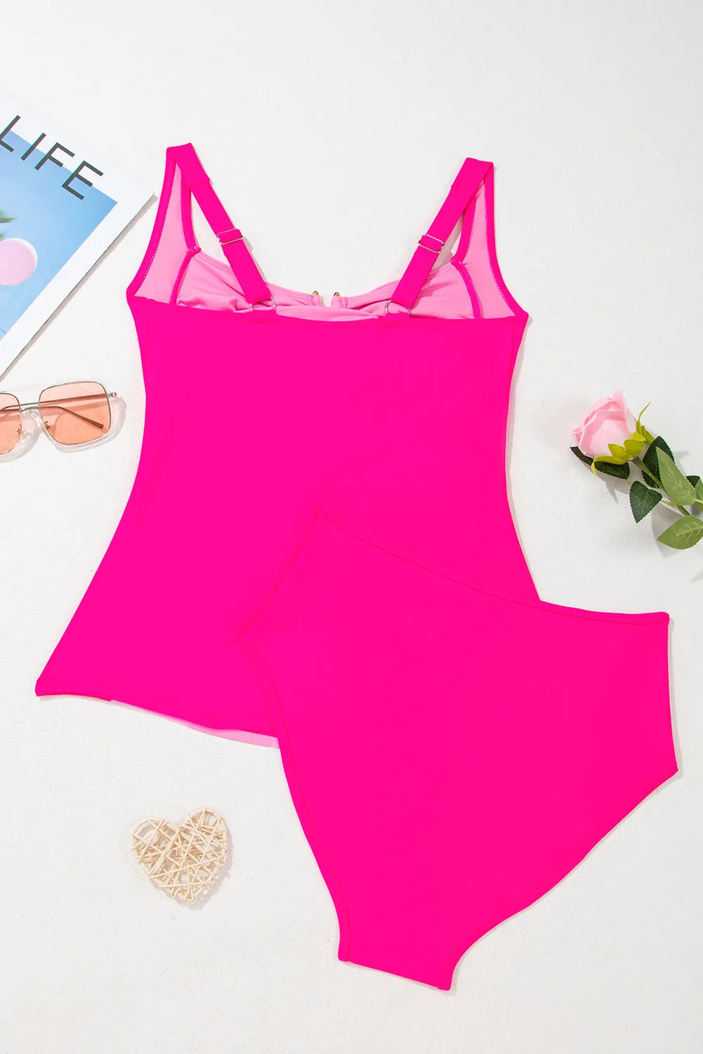 Pink Ruched Tummy Control Tankini 2pcs Swimsuit sold by Beagle Boutique product image thumbnail 5