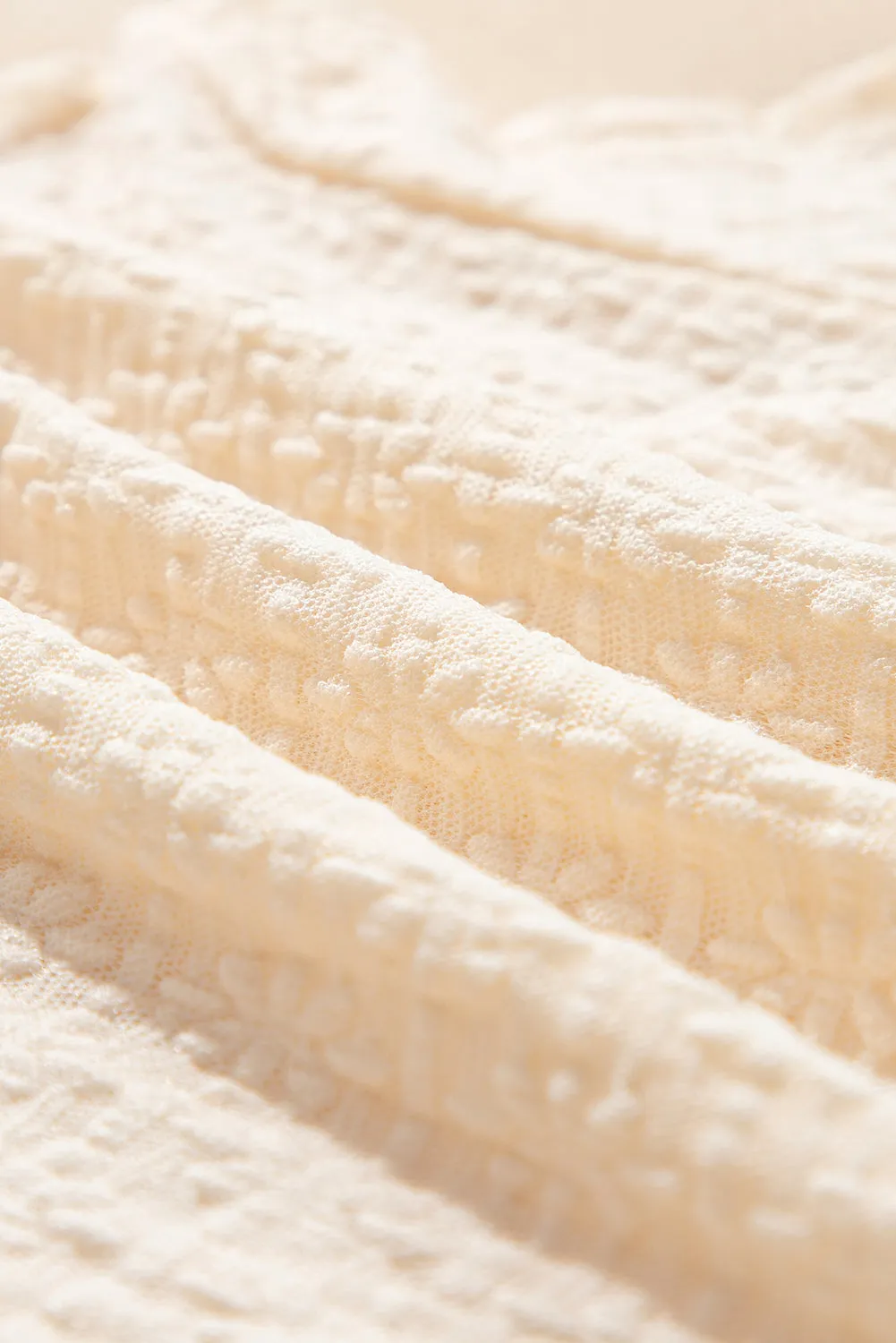 Beige Solid Colour Textured Ruffled Short Sleeve Blouse sold by Beagle Boutique product image thumbnail 5