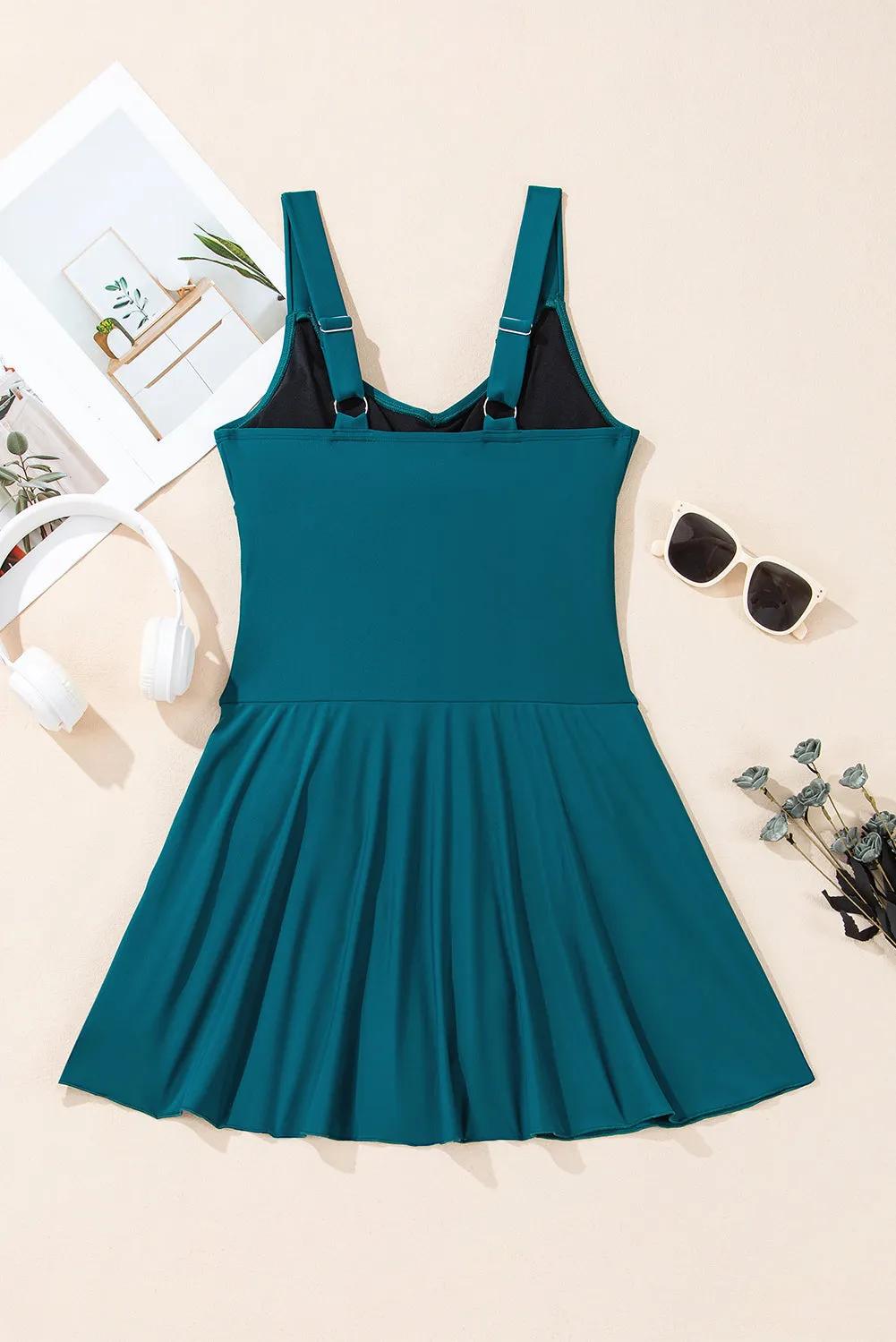 Sea Green Adjustable Straps Cutout Ruched Knot Slit One Piece Swim Dress sold by Beagle Boutique product image thumbnail 4