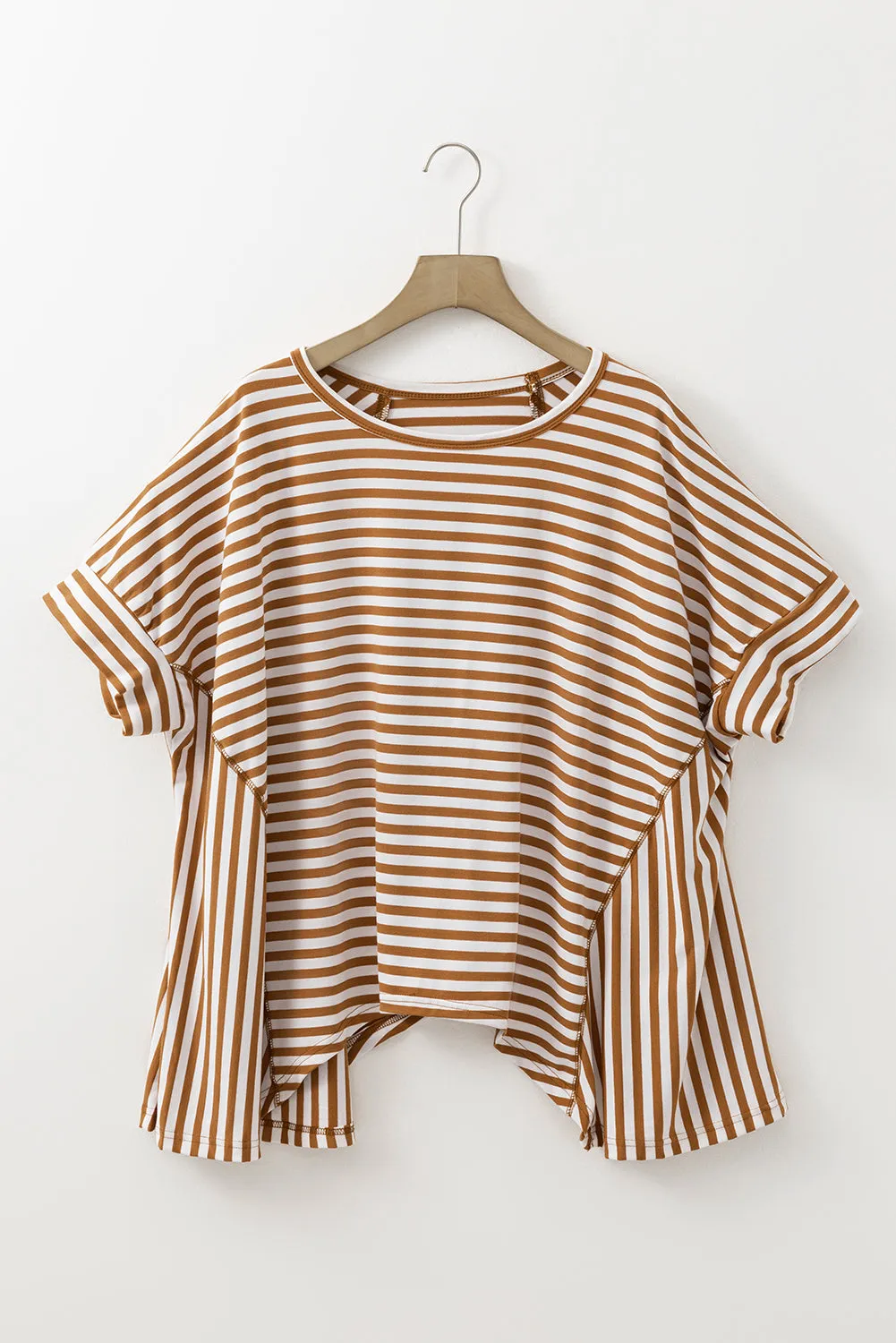 Khaki Stripe Batwing Sleeve Crewneck Oversized Top sold by Beagle Boutique product image thumbnail 4