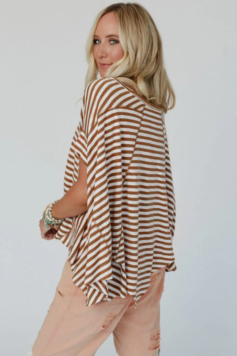Khaki Stripe Batwing Sleeve Crewneck Oversized Top sold by Beagle Boutique product image thumbnail 2