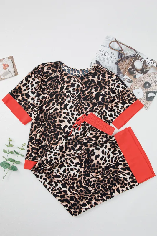 Brown Animal Print Color Contrast Edge Loose Fit Pants Set sold by Beagle Boutique