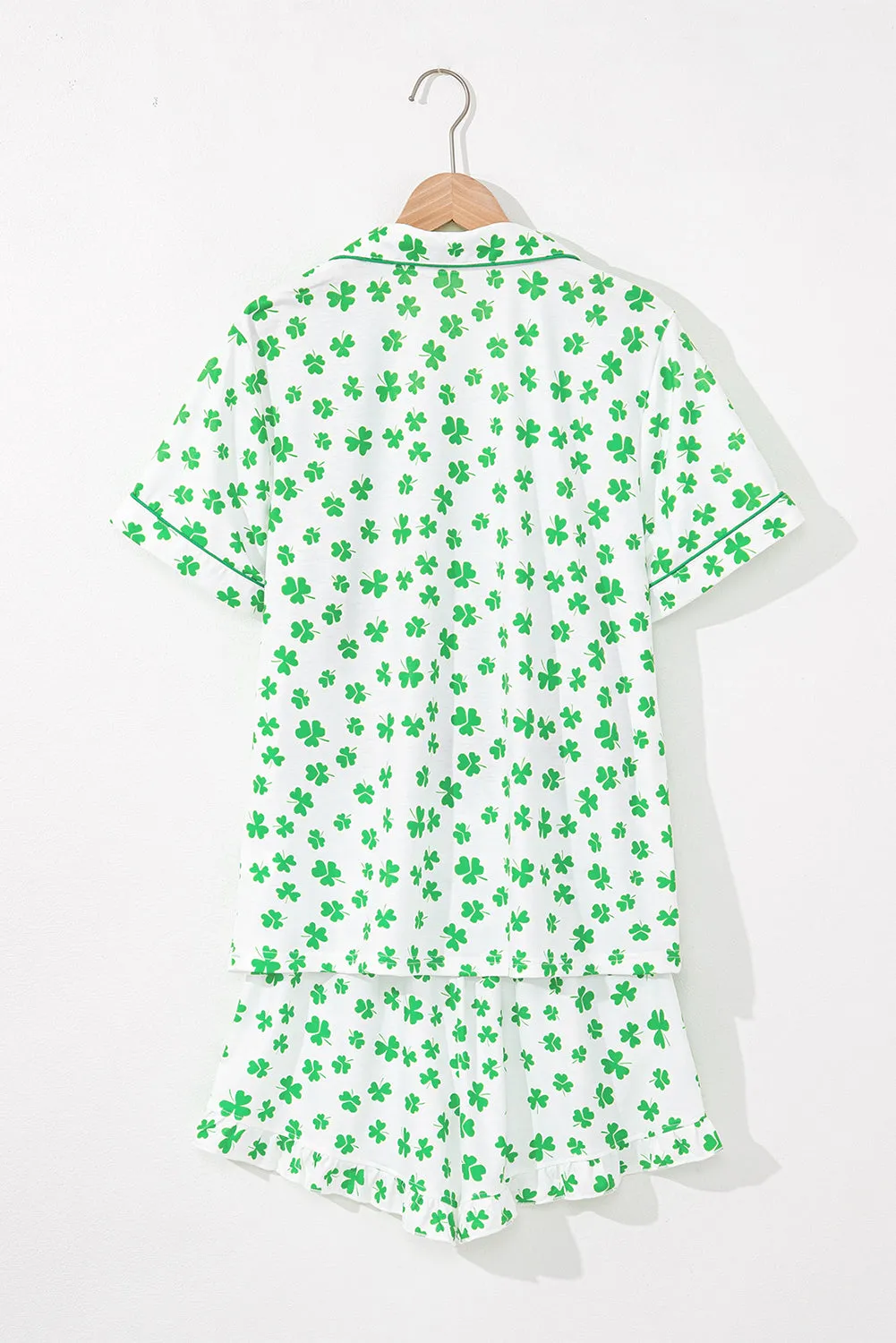 Green Clover Printed Short Sleeve and Ruffled Shorts Pyjama Set sold by Beagle Boutique product image thumbnail 5