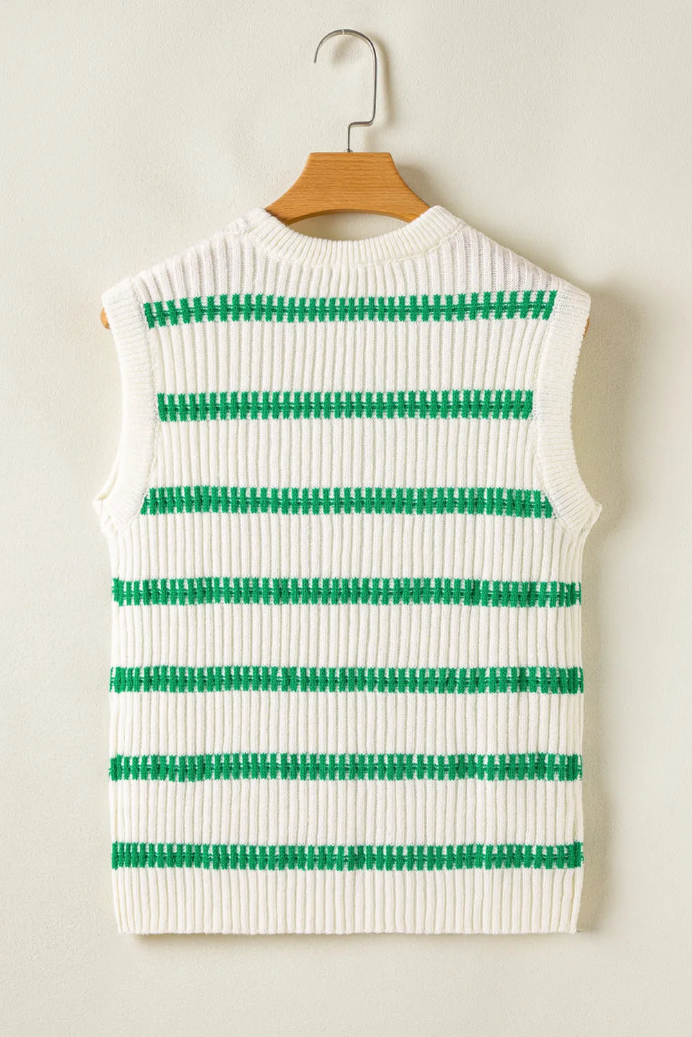 Bright Green Striped Round Neck Casual Sweater Vest sold by Beagle Boutique product image thumbnail 5