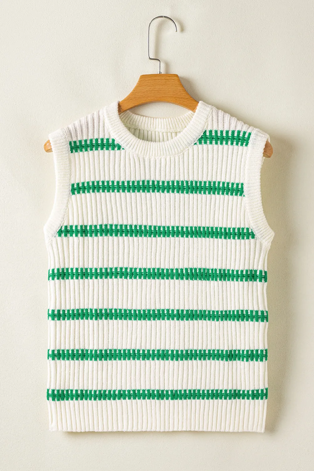 Bright Green Striped Round Neck Casual Sweater Vest sold by Beagle Boutique product image thumbnail 4