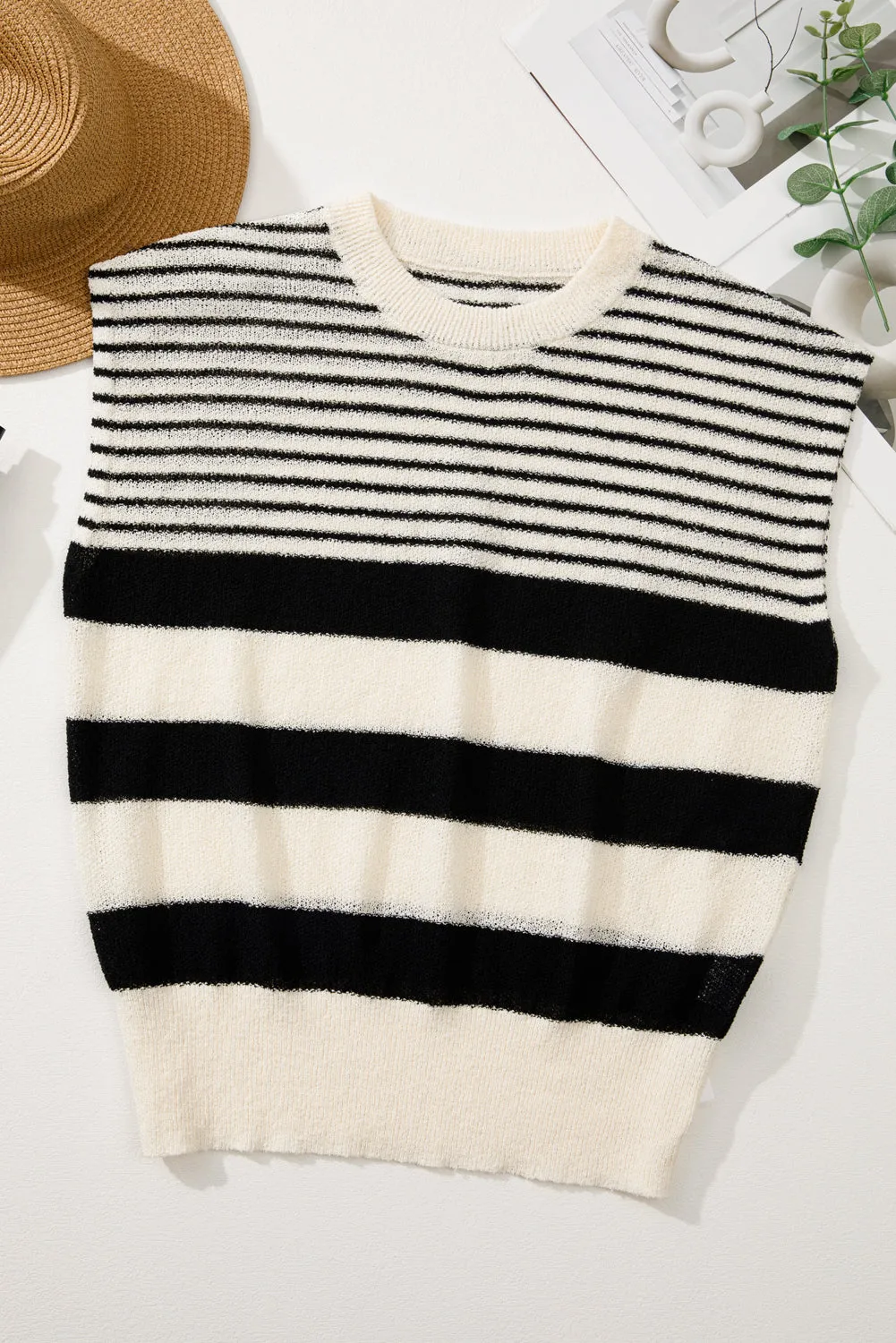 Black white Striped O Neck Sweater Vest sold by Beagle Boutique