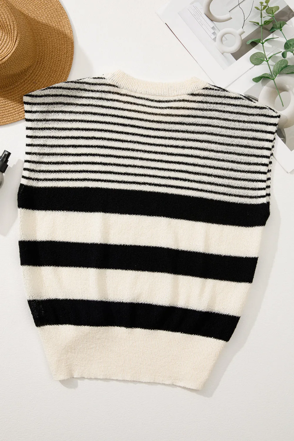 Black white Striped O Neck Sweater Vest sold by Beagle Boutique product image thumbnail 2