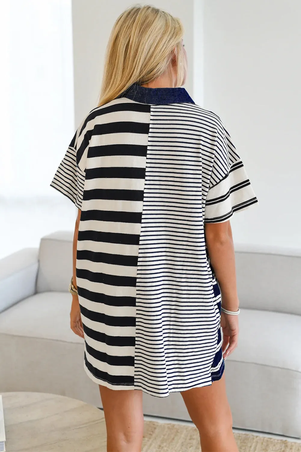 Black Stripe Half Placket Polo T Shirt Dress sold by Beagle Boutique product image thumbnail 2
