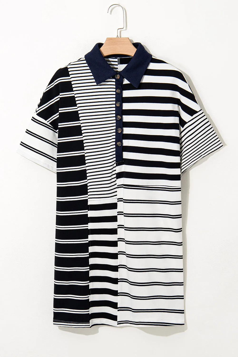 Black Stripe Half Placket Polo T Shirt Dress sold by Beagle Boutique product image thumbnail 4