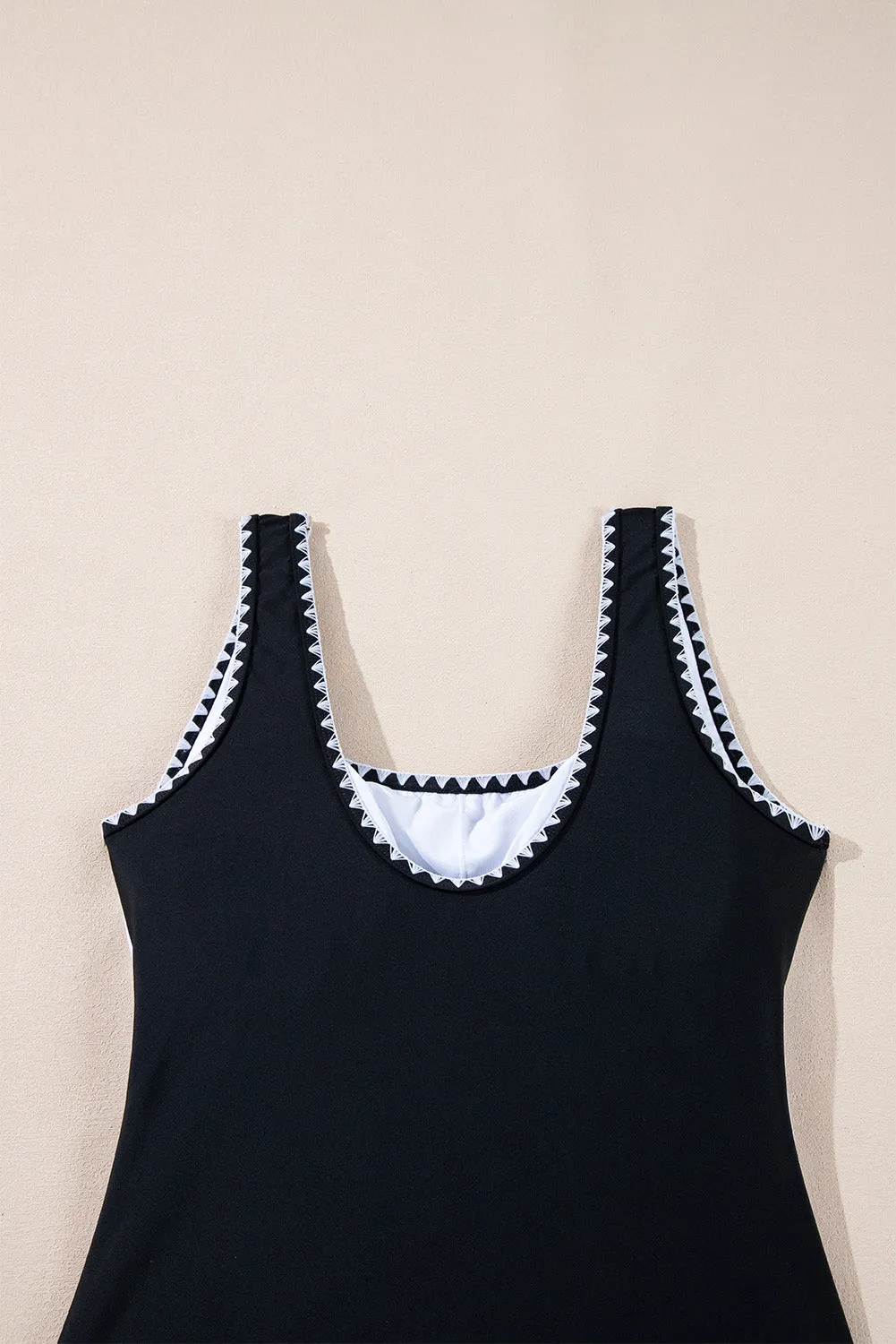Black Colour Block Ric Rac Trim U Neck One Piece Swimsuit sold by Beagle Boutique product image thumbnail 4