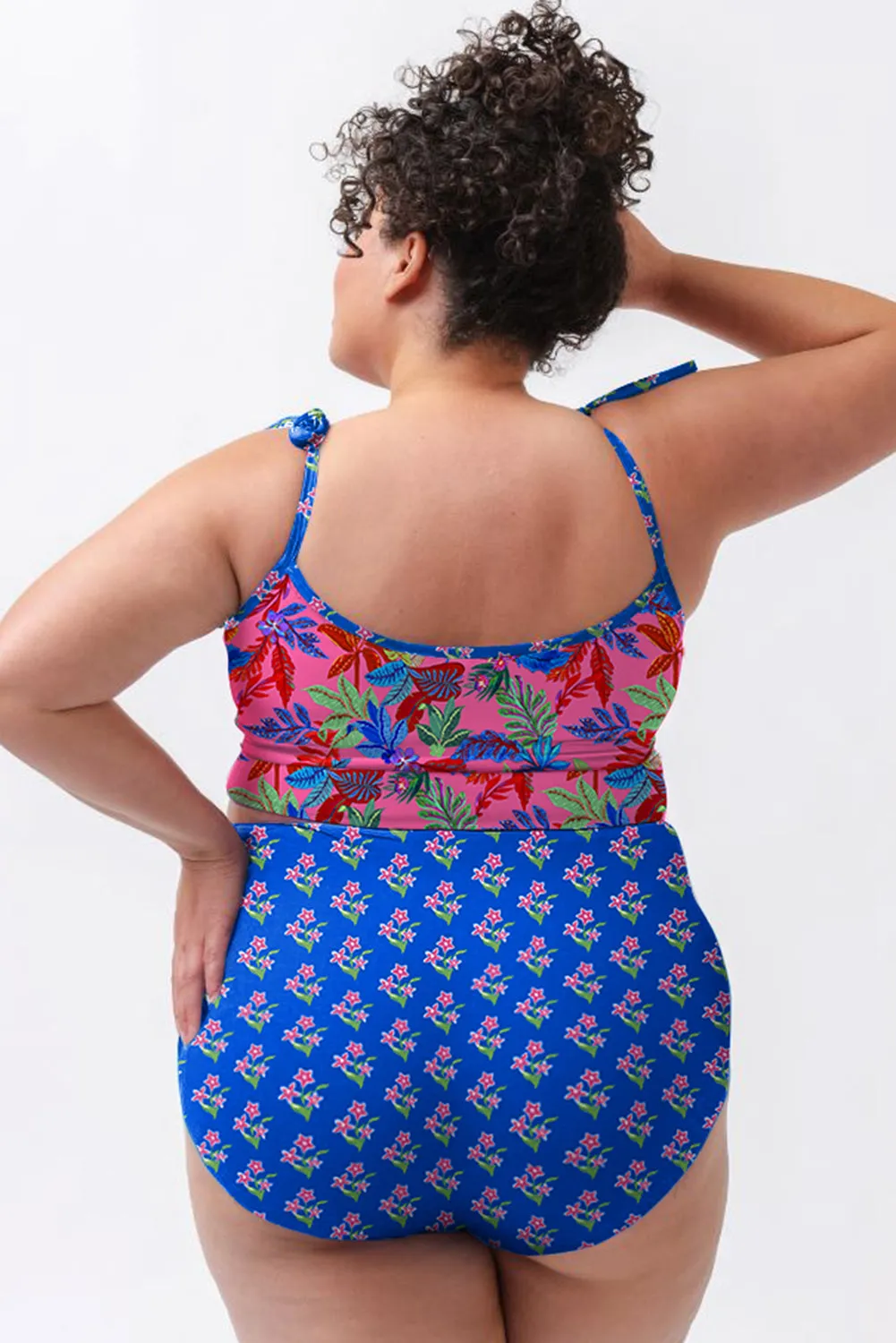 Blue Fashion Print Tied Straps Crop Vest and High Waist Plus Size Bikini sold by Beagle Boutique product image thumbnail 2