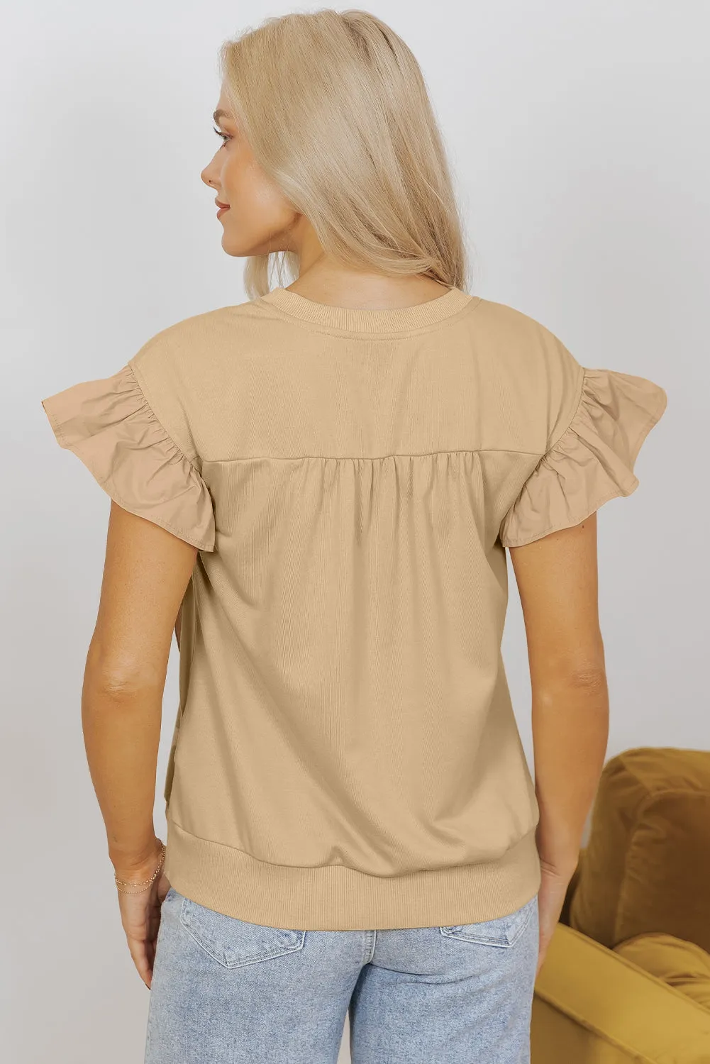 Parchment Two Tones Ribbon Bow Ruffle Sleeve Top sold by Beagle Boutique product image thumbnail 2