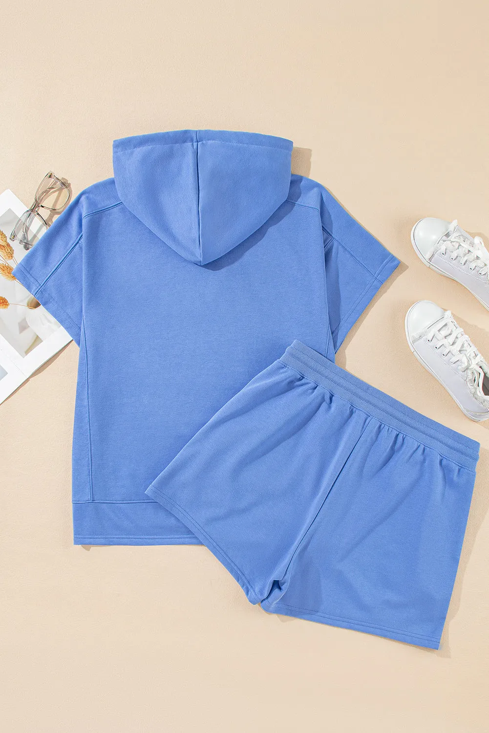 Sky Blue Casual Zipped Short Sleeve Hoodie and Shorts Set sold by Beagle Boutique product image thumbnail 5