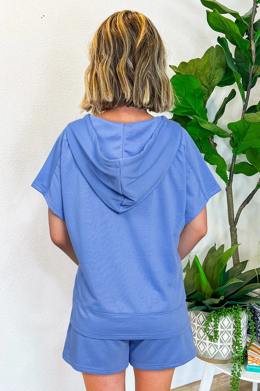 Sky Blue Casual Zipped Short Sleeve Hoodie and Shorts Set sold by Beagle Boutique product image thumbnail 2