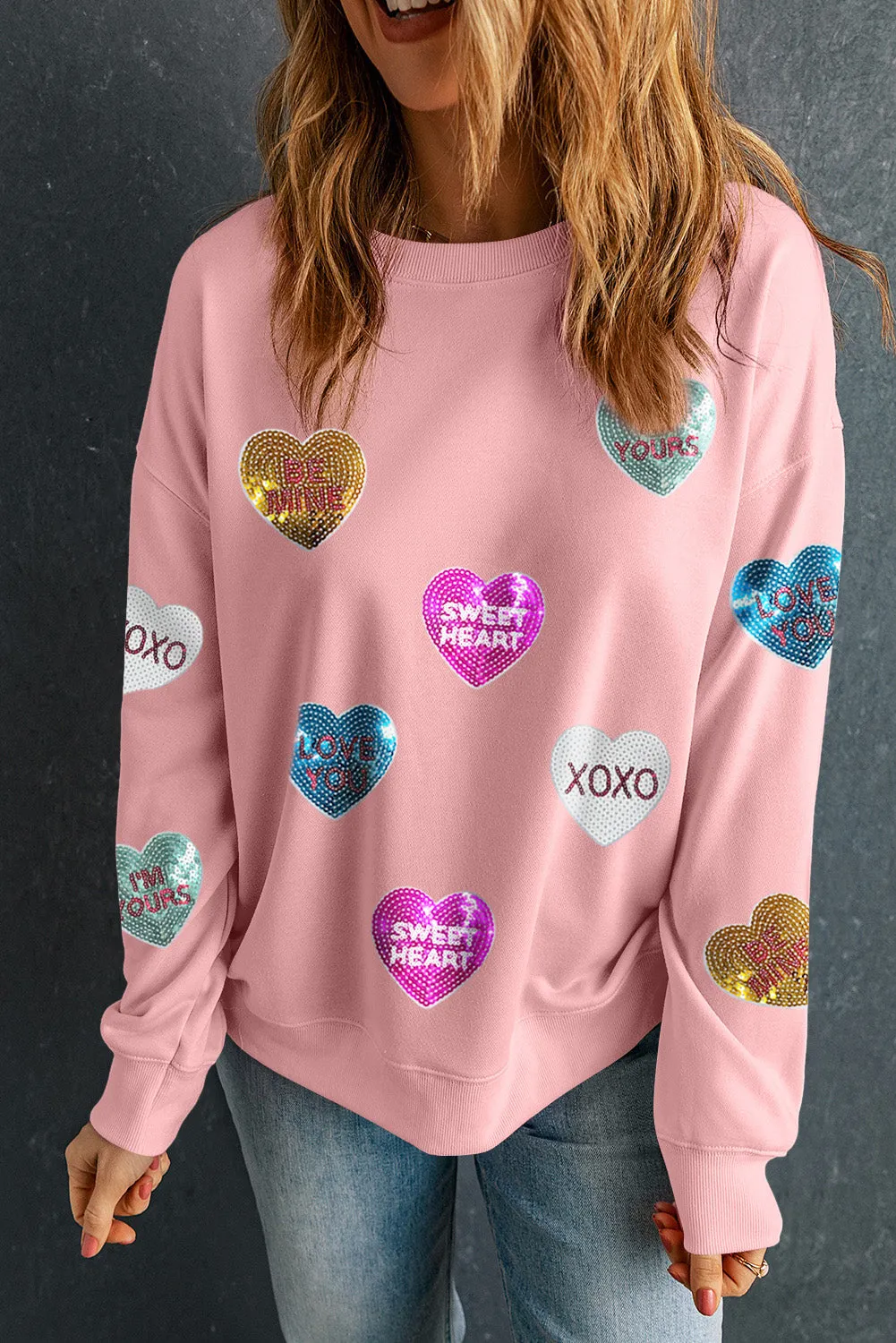 Pink Sequin Romantic Letters Heart Graphic Valentines Sweatshirt sold by Beagle Boutique product image thumbnail 5