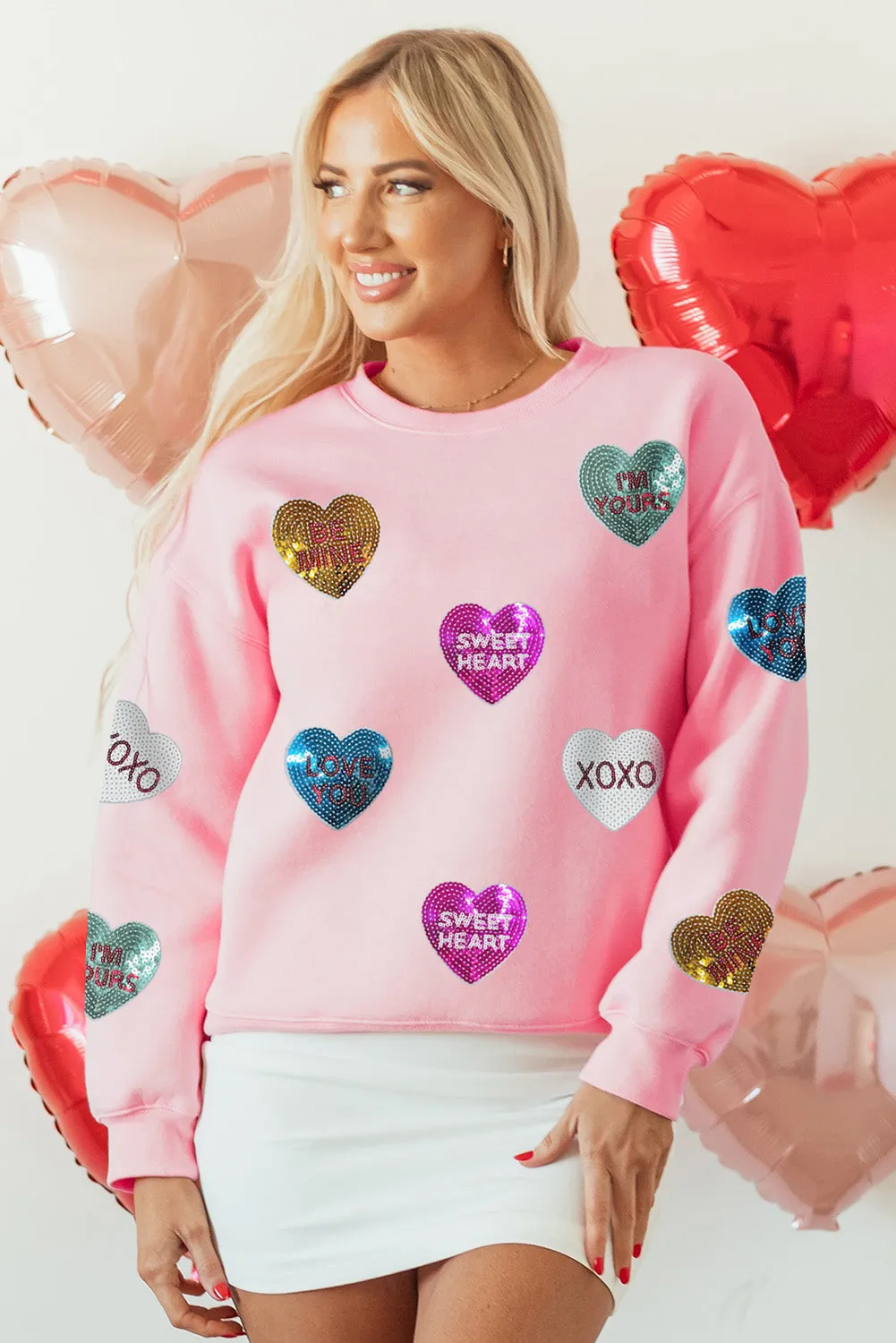 Pink Sequin Romantic Letters Heart Graphic Valentines Sweatshirt sold by Beagle Boutique product image thumbnail 3