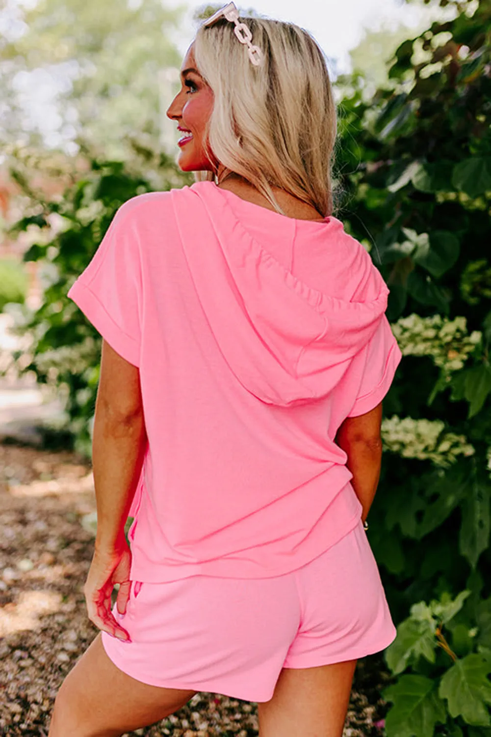 Peach Blossom Hooded Short Sleeve Henley Top and Shorts Set sold by Beagle Boutique product image thumbnail 2
