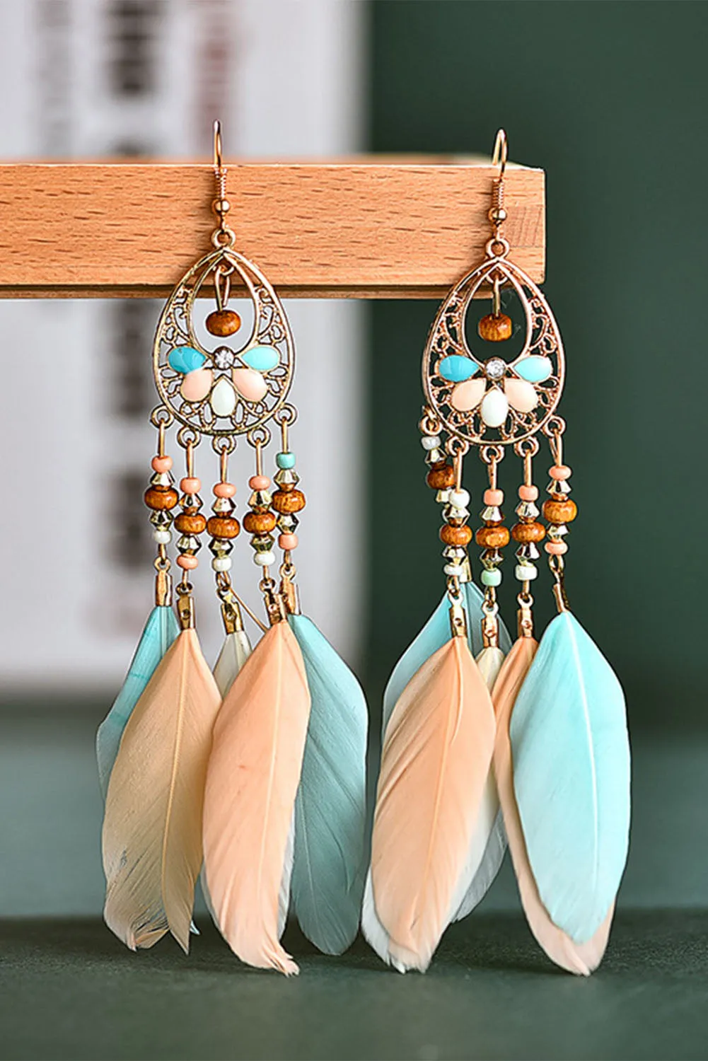 Multicolor Bohemian Hollow-out Feather Tassel Earrings sold by Beagle Boutique