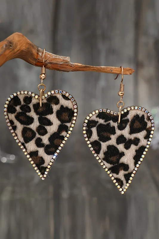 Multicolour Rhinestone Edge Leopard Print Heart Shape Earrings sold by Beagle Boutique