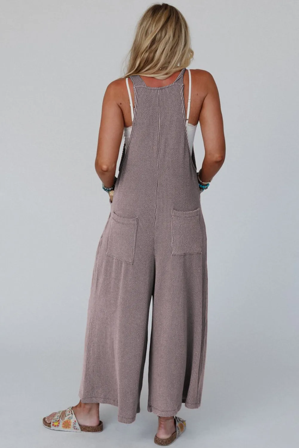 Philippine Grey Ribbed Adjustable Straps Wide Leg Loose Overall sold by Beagle Boutique product image thumbnail 2