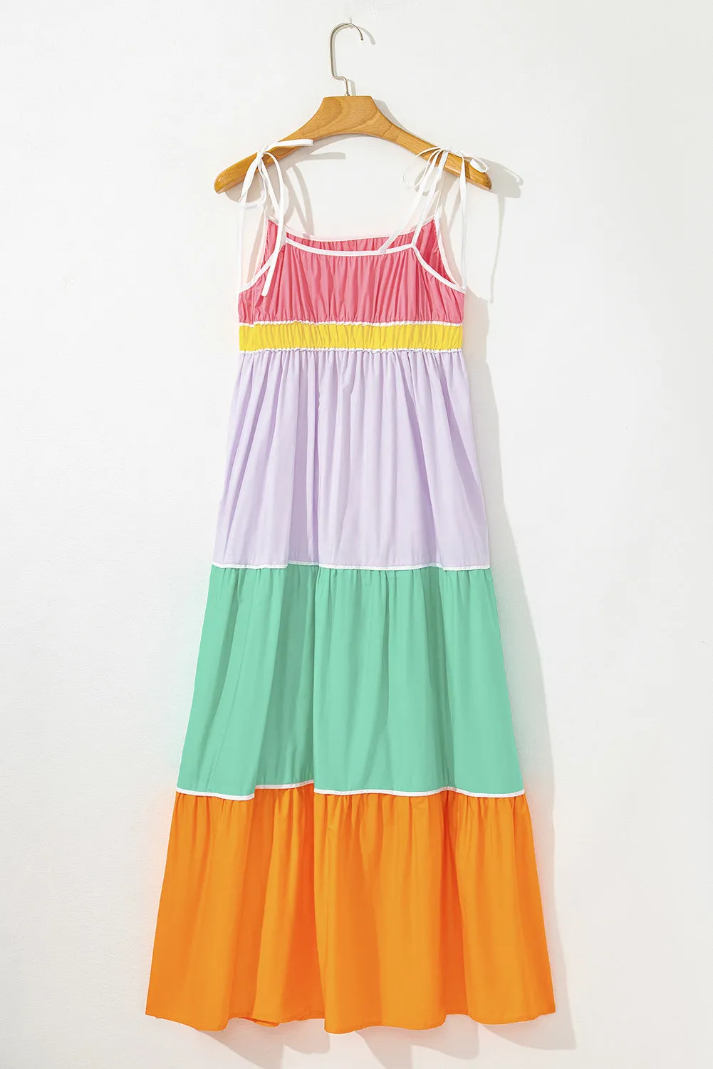 Multicolour Colourblock Self-tie Straps High Waist Flowy Maxi Dress with Pockets sold by Beagle Boutique product image thumbnail 5
