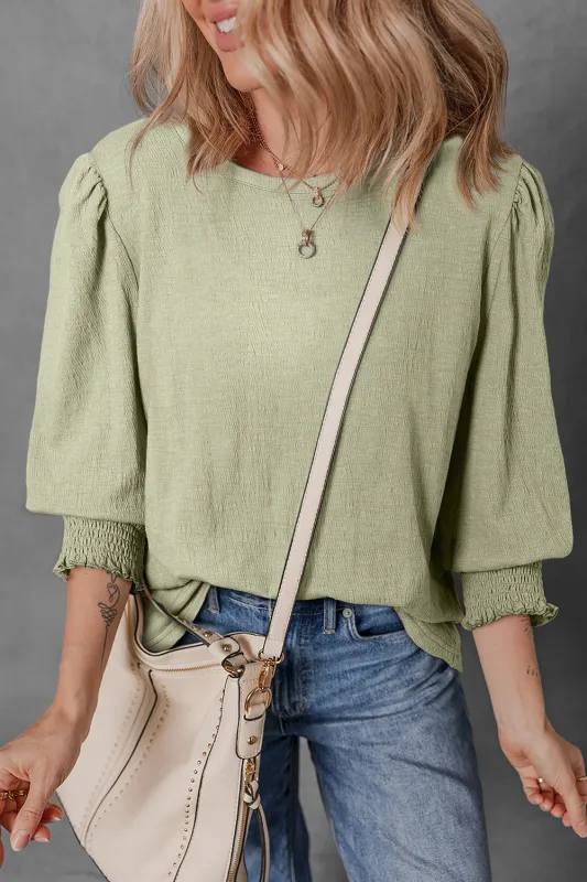 Laurel Green Textured Round Neck Half Sleeve Blouse sold by Beagle Boutique