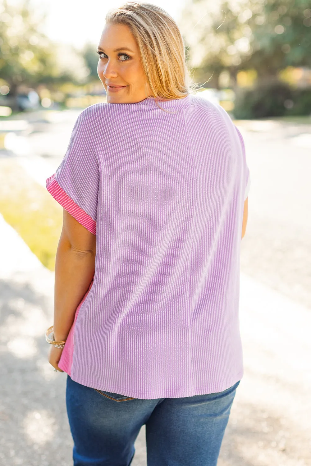 Rose Red Leopard Colourblock Patchwork Ribbed Knit Plus Size T Shirt sold by Beagle Boutique product image thumbnail 2