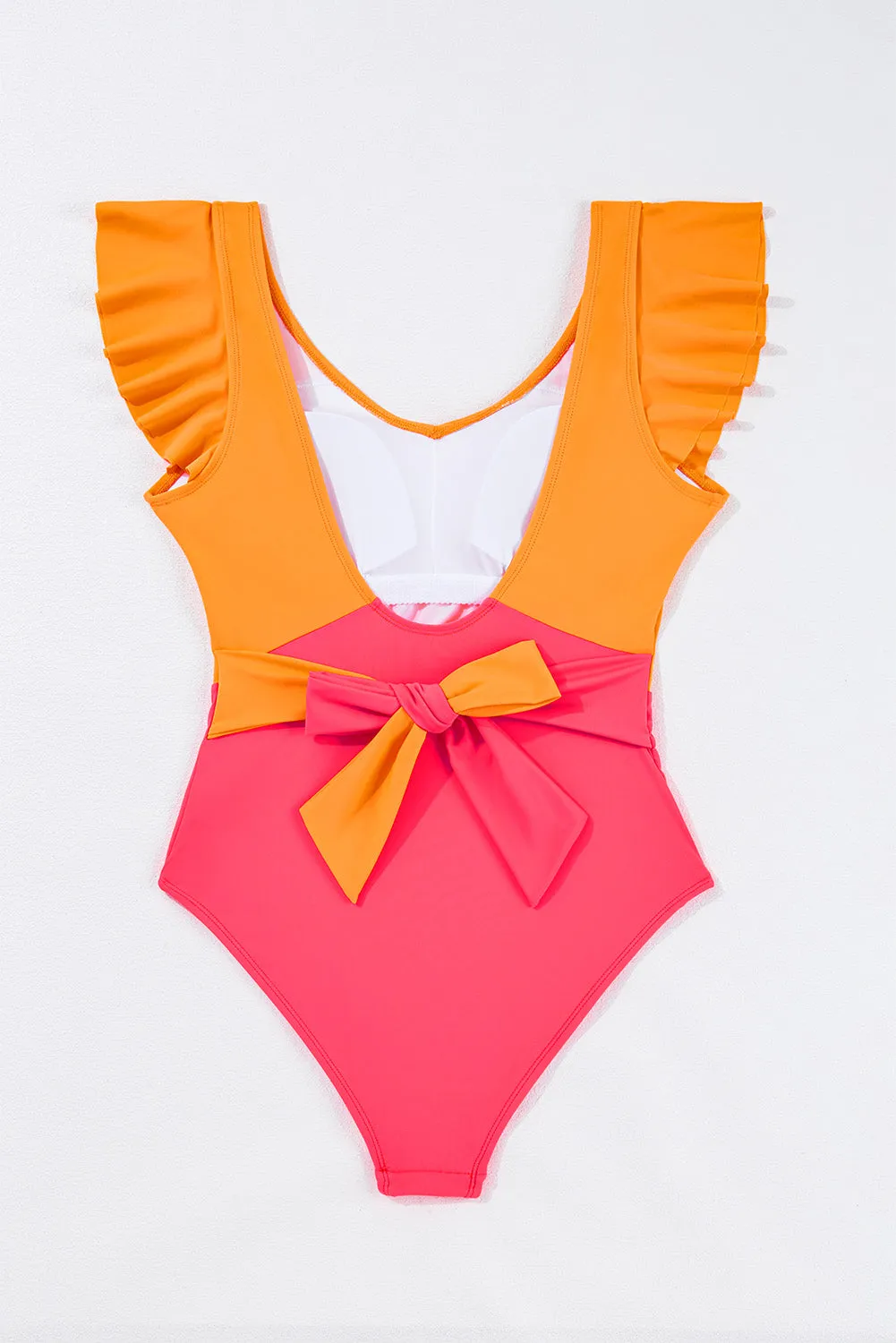 Vitality Orange Colour Block Ruffled Knotted Backless One Piece Swimsuit sold by Beagle Boutique product image thumbnail 5