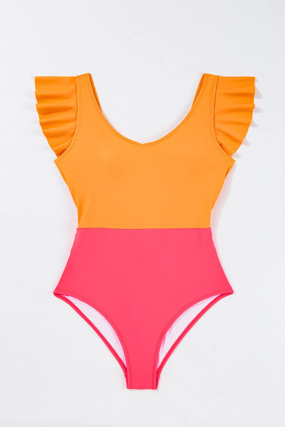Vitality Orange Colour Block Ruffled Knotted Backless One Piece Swimsuit sold by Beagle Boutique product image thumbnail 4