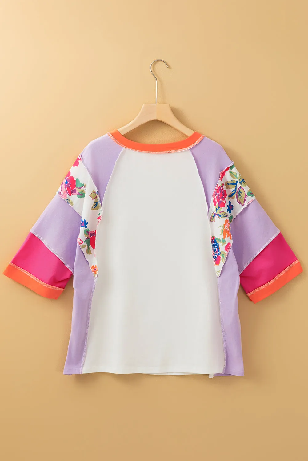 Sachet Pink Floral Color Block Patchwork 3/4 Sleeve Casual Blouse sold by Beagle Boutique product image thumbnail 4