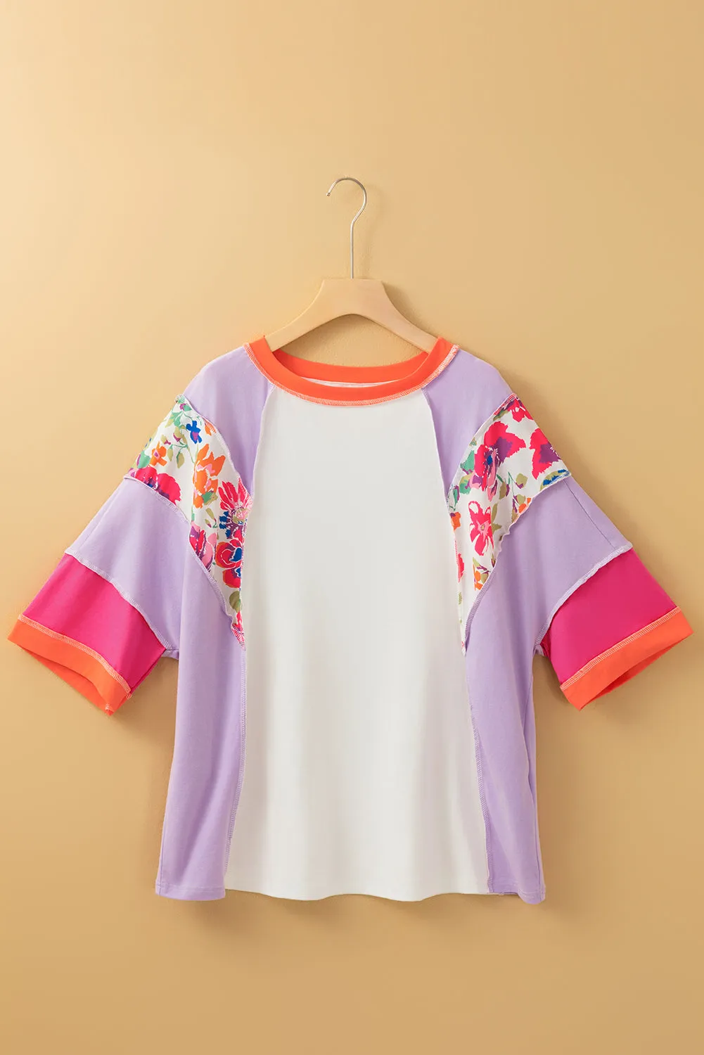Sachet Pink Floral Color Block Patchwork 3/4 Sleeve Casual Blouse sold by Beagle Boutique product image thumbnail 3