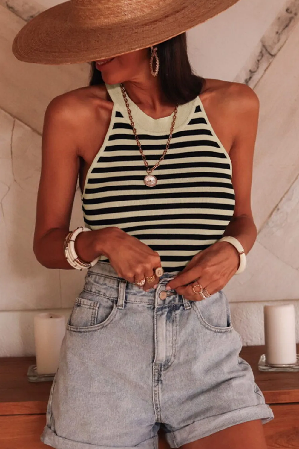 Black Stripe Crew Neck Slim Fit Sweater Vest sold by Beagle Boutique product image thumbnail 4