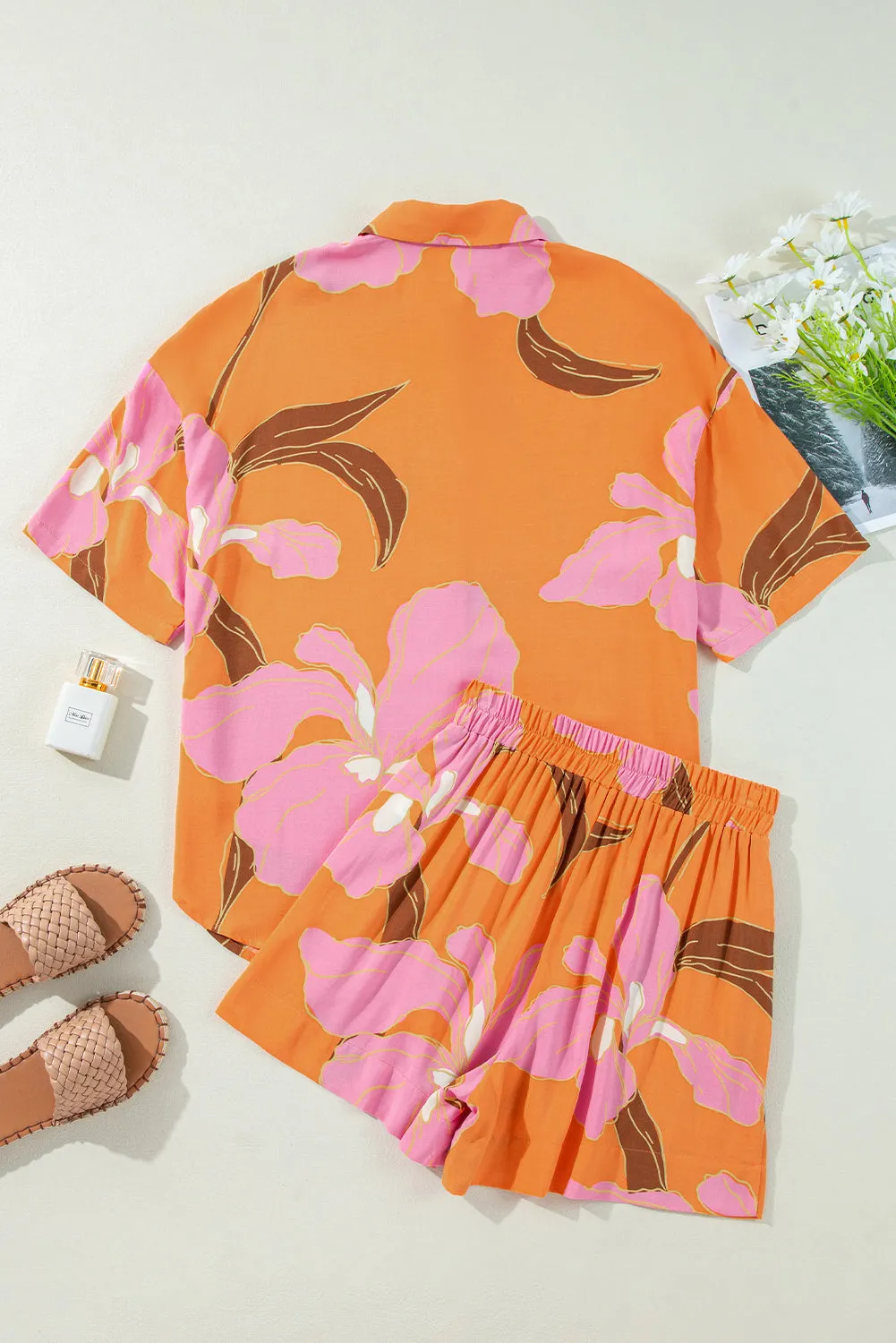Russet Orange Floral Print Tunic Shirt and Shorts Set sold by Beagle Boutique product image thumbnail 5