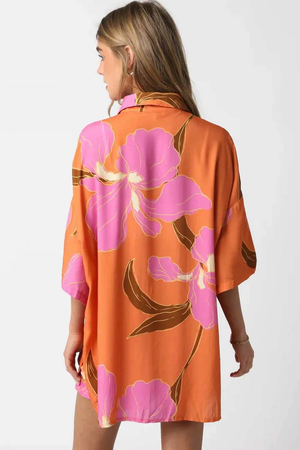 Russet Orange Floral Print Tunic Shirt and Shorts Set sold by Beagle Boutique product image thumbnail 2