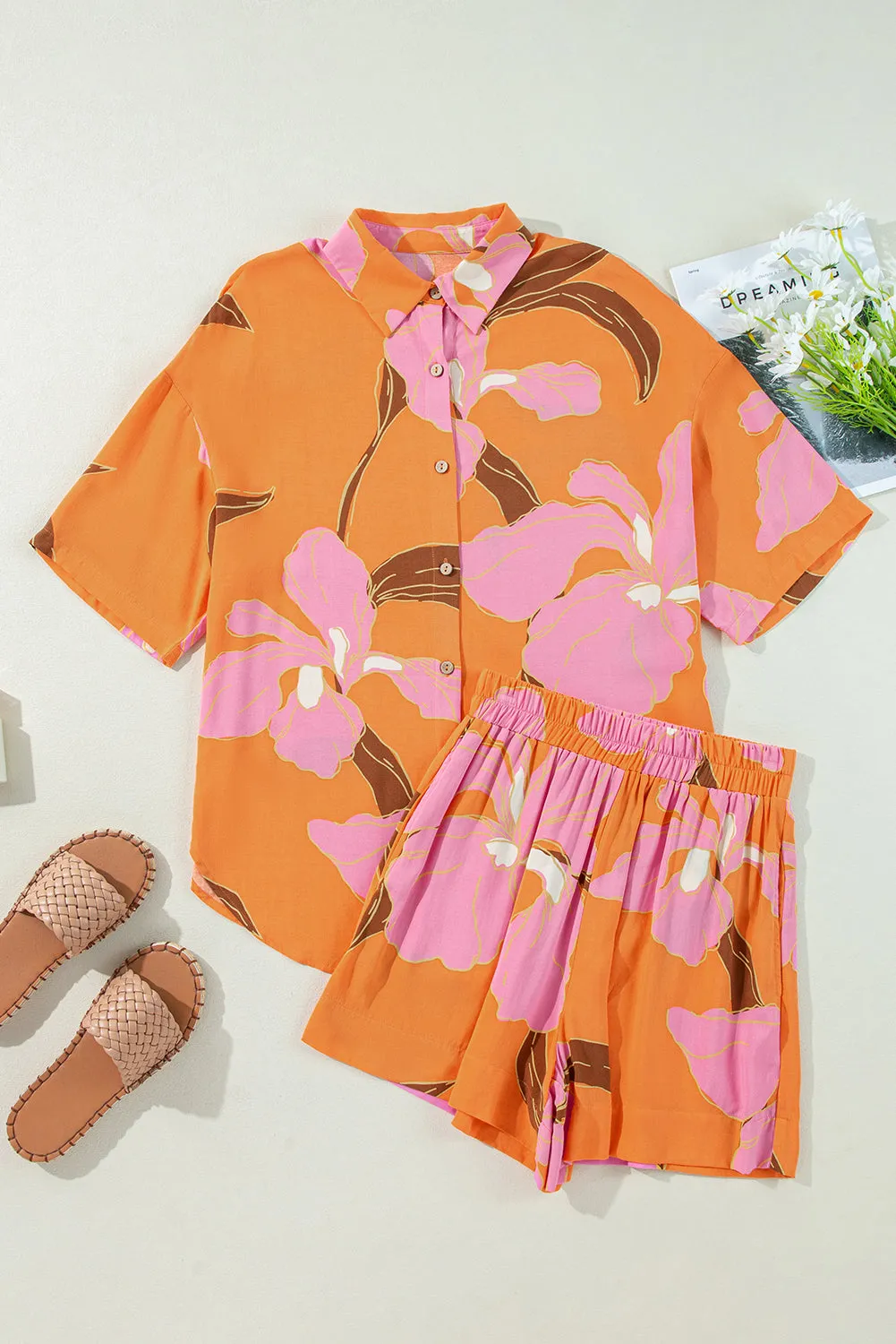 Russet Orange Floral Print Tunic Shirt and Shorts Set sold by Beagle Boutique product image thumbnail 4