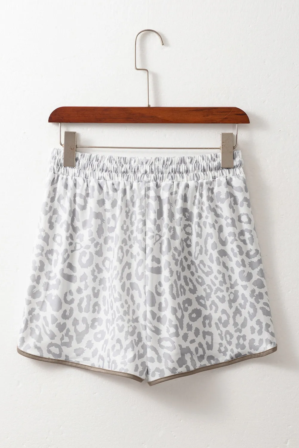 White Leopard Elastic Waist Lace up Contrast Trim Casual Shorts sold by Beagle Boutique product image thumbnail 5