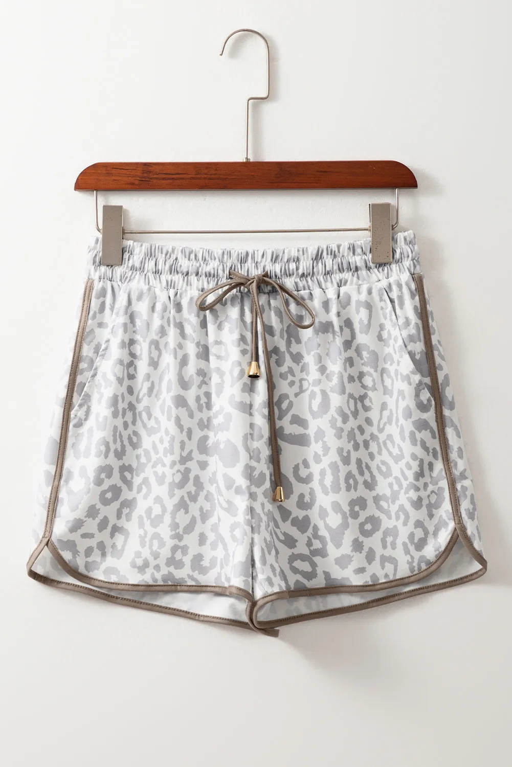 White Leopard Elastic Waist Lace up Contrast Trim Casual Shorts sold by Beagle Boutique product image thumbnail 4