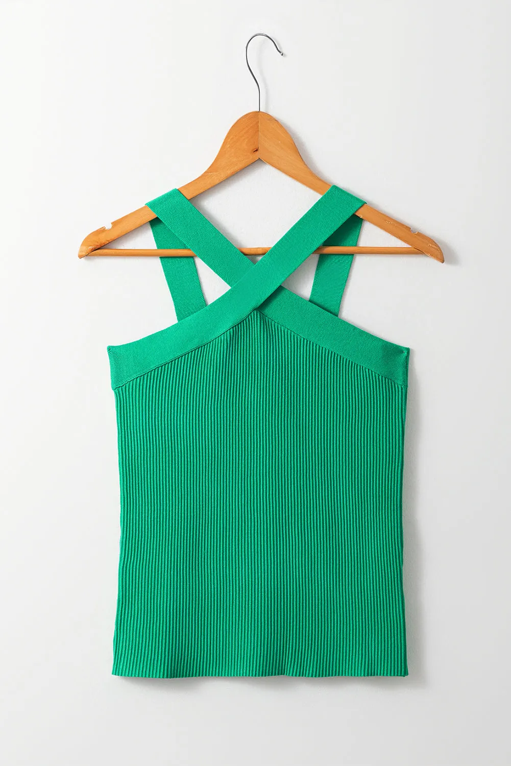 Dark Green Ribbed Criss Cross Halter Neck Sheath Sweater Tank Top sold by Beagle Boutique product image thumbnail 4