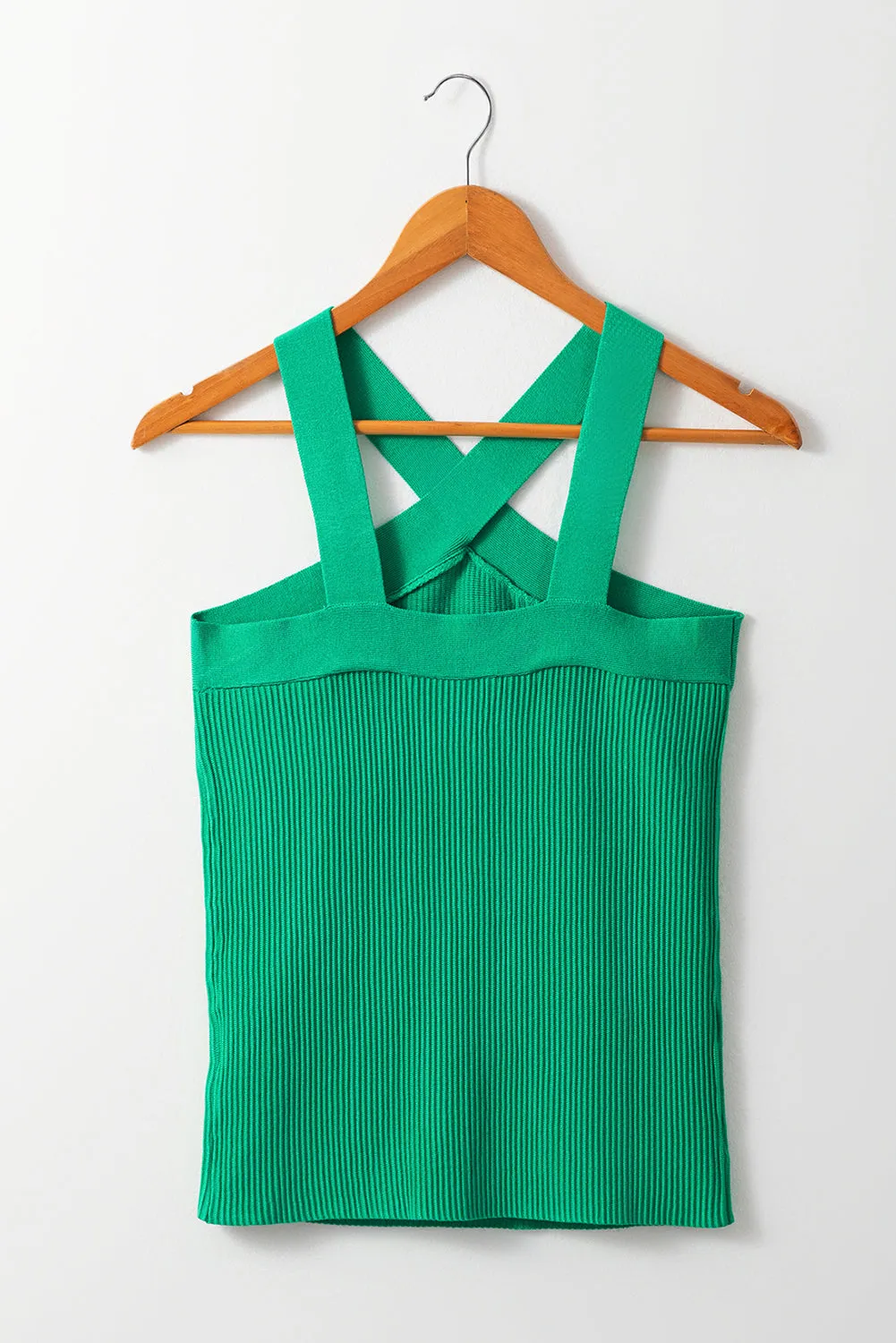 Dark Green Ribbed Criss Cross Halter Neck Sheath Sweater Tank Top sold by Beagle Boutique product image thumbnail 5
