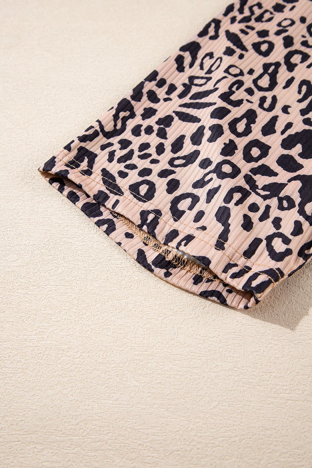Khaki Leopard Print Ribbed Textured Knit Bicycl Shorts sold by Beagle Boutique product image thumbnail 5