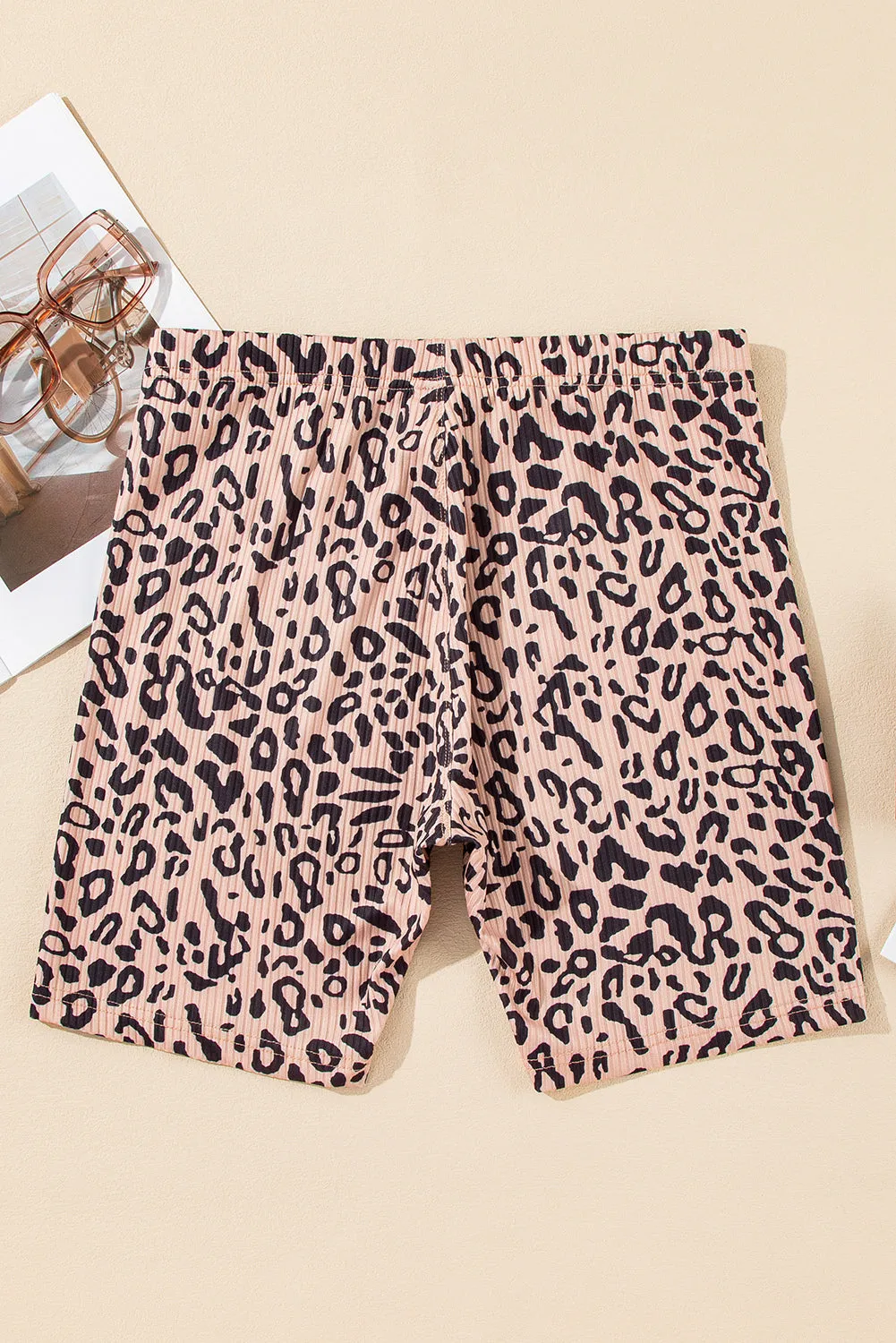 Khaki Leopard Print Ribbed Textured Knit Bicycl Shorts sold by Beagle Boutique product image thumbnail 4