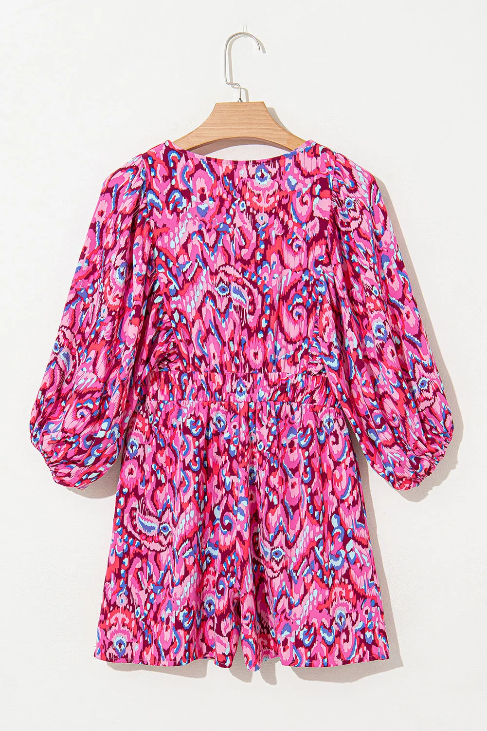 Pink Abstract Print Puff Sleeve V Neck High Waist Romper sold by Beagle Boutique product image thumbnail 5