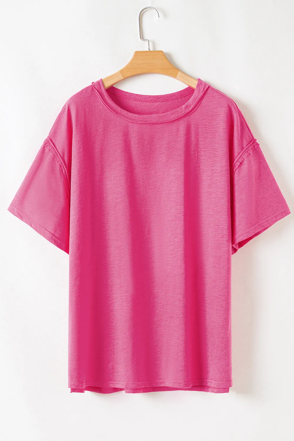Coral Plus Size Solid Color Drop Shoulder Side Split T Shirt sold by Beagle Boutique product image thumbnail 4