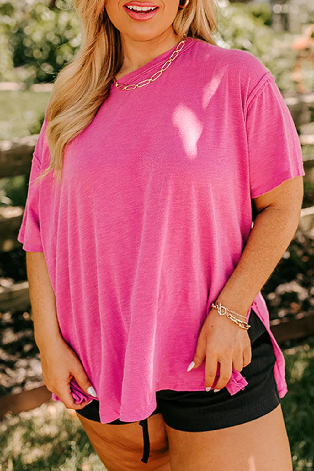 Coral Plus Size Solid Color Drop Shoulder Side Split T Shirt sold by Beagle Boutique