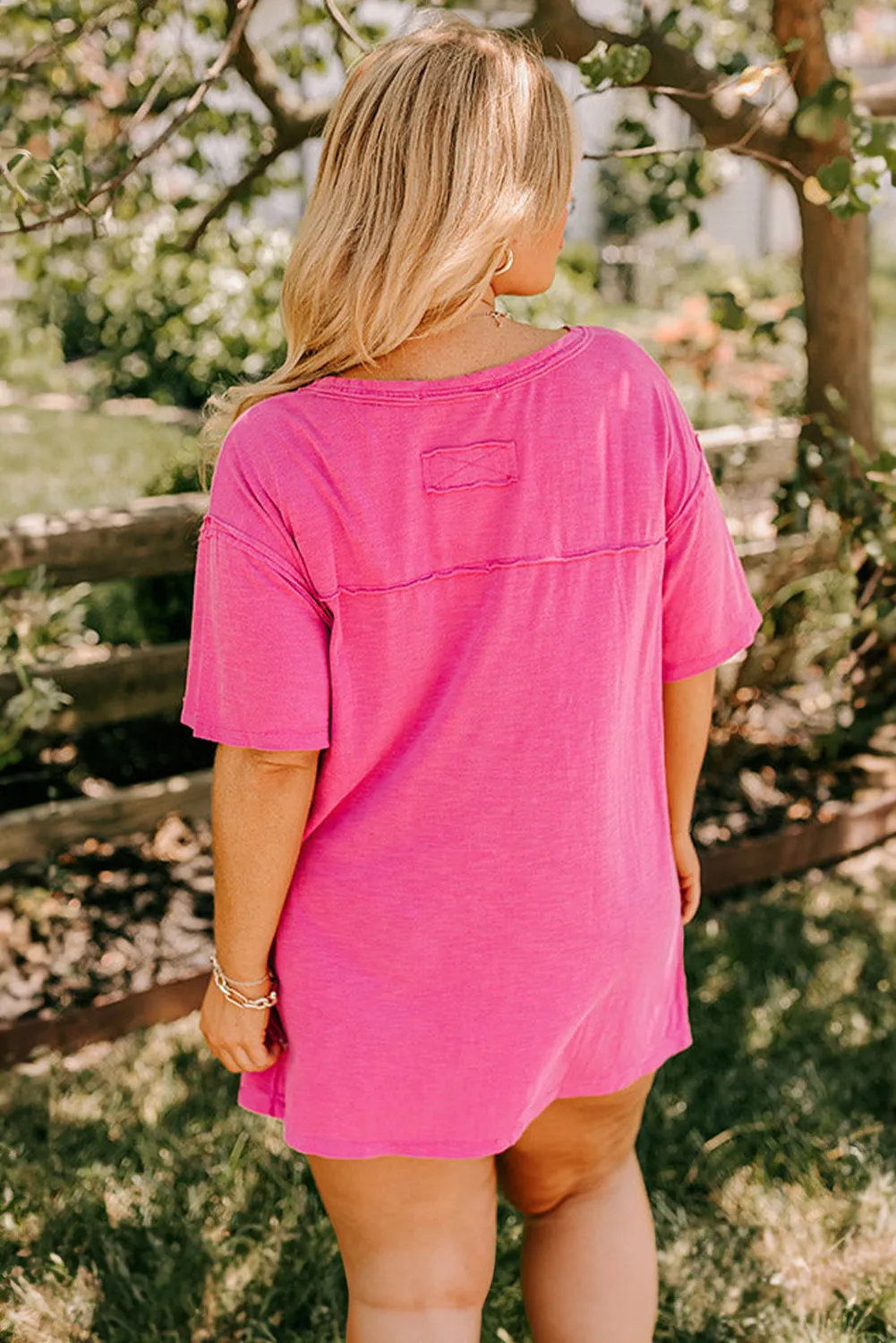 Coral Plus Size Solid Color Drop Shoulder Side Split T Shirt sold by Beagle Boutique product image thumbnail 2