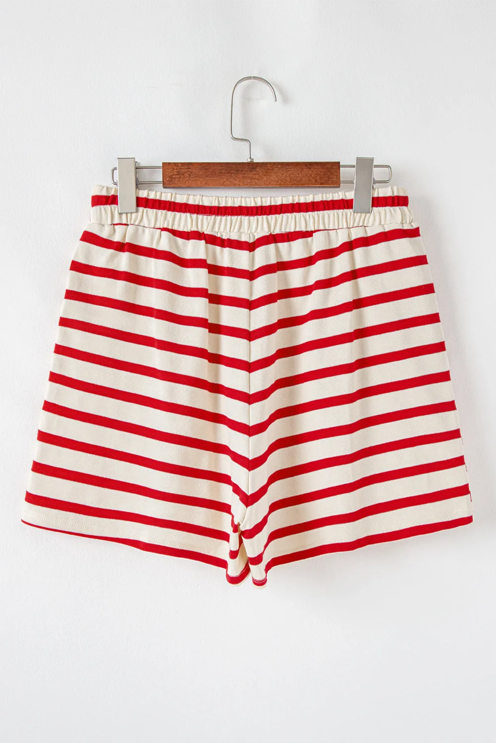 Red Stripe Lace-up Front Top and High Waist Shorts Set sold by Beagle Boutique product image thumbnail 5