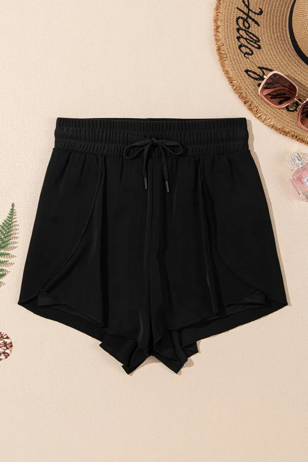Black High Waisted Drawstring 2-in-1 Side Pocket Colour Block Bikini Shorts sold by Beagle Boutique product image thumbnail 4