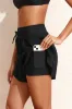 Black High Waisted Drawstring 2-in-1 Side Pocket Color Block Bikini Shorts sold by Beagle Boutique